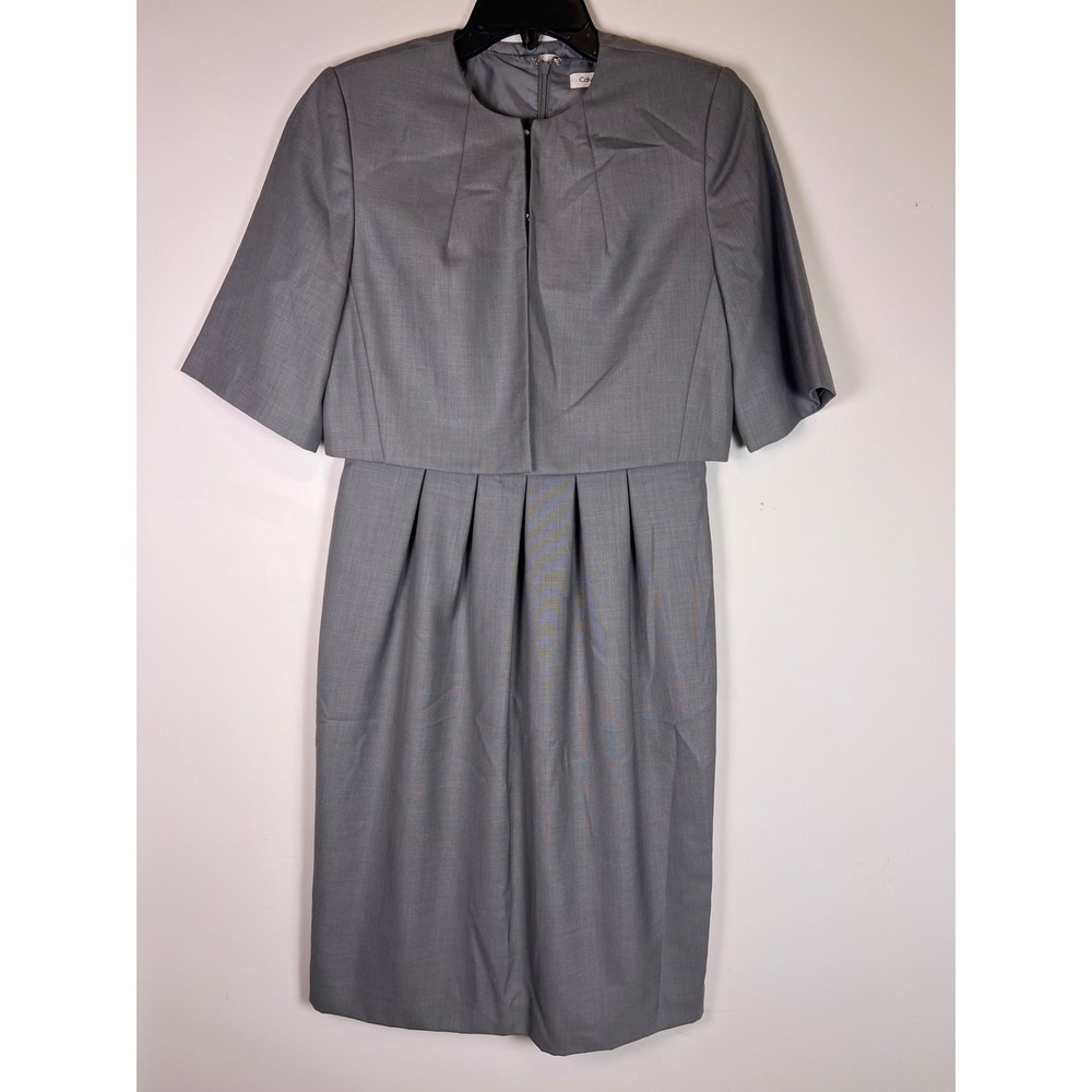Calvin Klein Gray Two Piece Suit Dress Jacket Top Business Professional Women